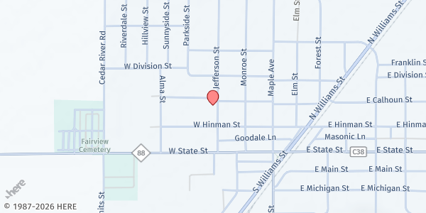 Map showing Antrim County Baby Pantry at 209 Jefferson St, Mancelona, MI