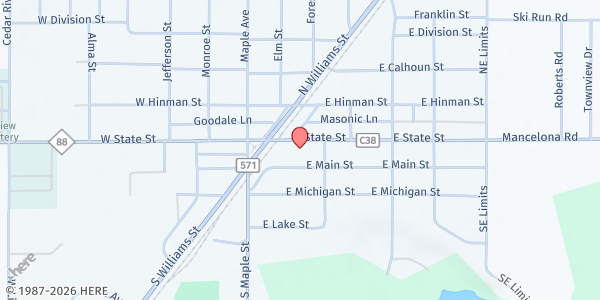 Map showing Mancelona Commission on Aging at 122 E State St, Mancelona, MI