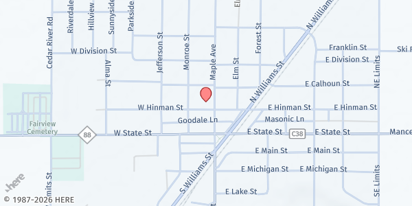 Map showing Mancelona Food Pantry & Resale at 201 N Maple St, Mancelona, MI