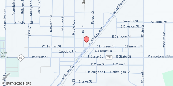 Map showing Mancelona UMC Community Meal at 117 E Hinman St, Mancelona, MI