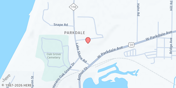 Map showing First Baptist Church at 1201 Lakeshore Rd., Manistee, MI