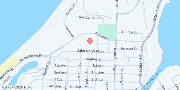 Map showing Manistee County Council on Aging at 260 Saint Mary's Parkway, Manistee, MI