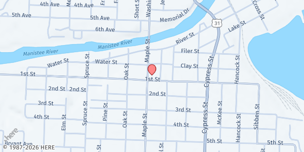 Map showing Manistee County Library - Manistee at 95 Maple St, Manistee, MI