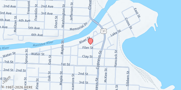 Map showing Manistee Friendship Society - Food Pantry at 50 Filer St # 316, Manistee, MI