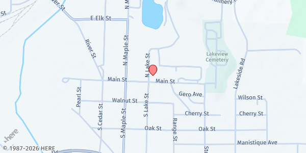 Map showing Hiawatha Behavioral Health - Mobile Pantry Stop at 115 N Lake Street, Manistique, MI