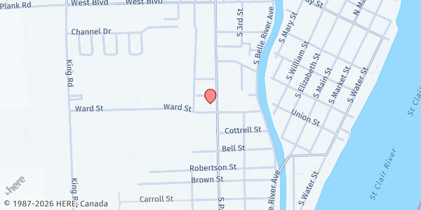 Map showing Down River Helping Hands at 310 S. Parker Street, Marine City, MI