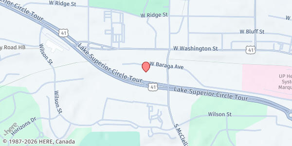 Map showing Salvation Army Marquette Food Programs at 1009 W. Baraga Ave., Marquette, MI