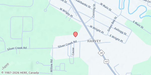 Map showing Silver Creek Thrift Community Food Pantry at 219 Silver Creek Road, Marquette, MI