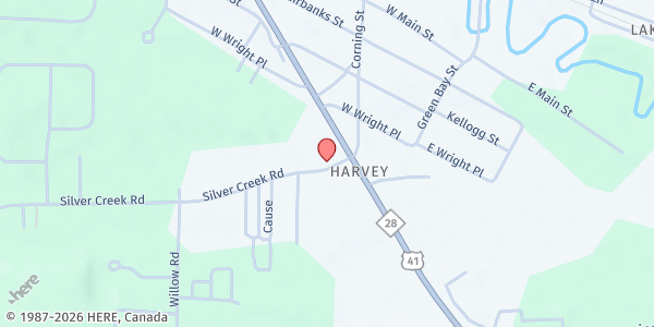 Map showing Silver Creek Thrift Community Food Pantry at 219 Silver Creek Rd, Marquette, MI