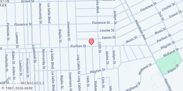 Map showing Gospel True Light Church-God at 1940 Puritan Avenue, Martin Park, MI