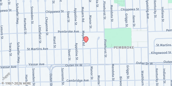 Map showing Word In Action Christian Center at 19760 Meyers Road, McDowell, MI
