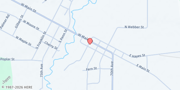 Map showing Morton Township Library (Gather 2 Grow) at 110 S James St, Mecosta, MI