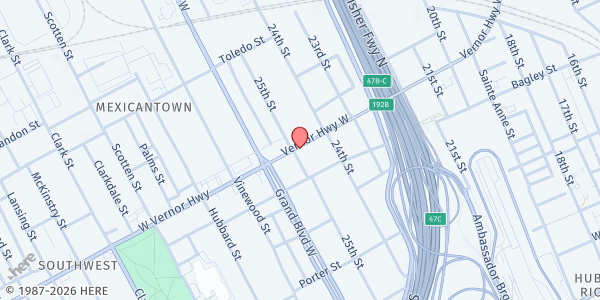 Map showing MISide (Drive-Up Only) Gleaners Mobile Pantry - Mexicantown at 3553 Vernor Highway, Mexicantown, MI