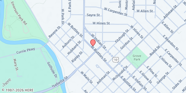 Map showing Midland's Open Door at 412 Buttles St W, Midland, MI