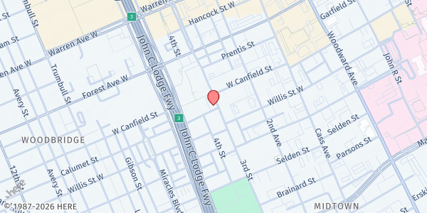 Map showing Brown Evangelistic Ministries at 4301 3rd Avenue, Midtown, MI