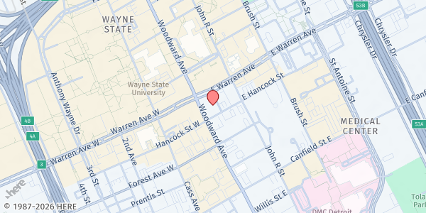 Map showing Cathedral Church of St. Paul at 4800 Woodward Avenue, Midtown, MI