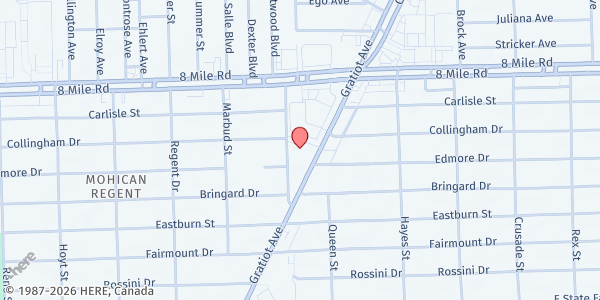 Map showing MP-Lift Up a Child at Greater St. Paul at 15325 Gratiot Avenue, Mohican Regent, MI