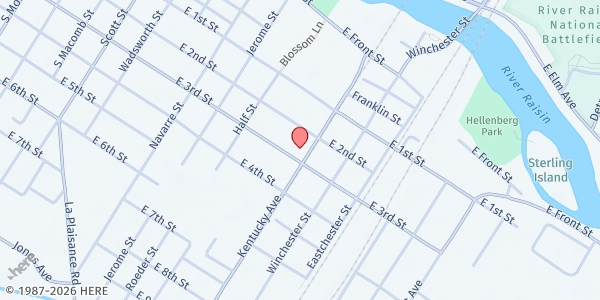 Map showing Oaks of Righteousness Christian Ministries at 1018 E 2nd St, Monroe, MI