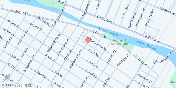 Map showing Solid Rock Church - Food Distribution Center at 55-81 Wadsworth St, Monroe, MI