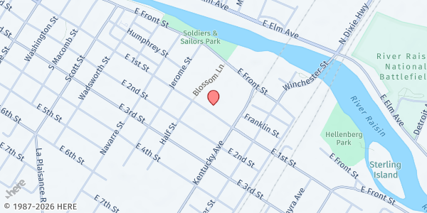 Map showing The Salvation Army Monroe Corps Community Center at 815 E 1st St, Monroe, MI