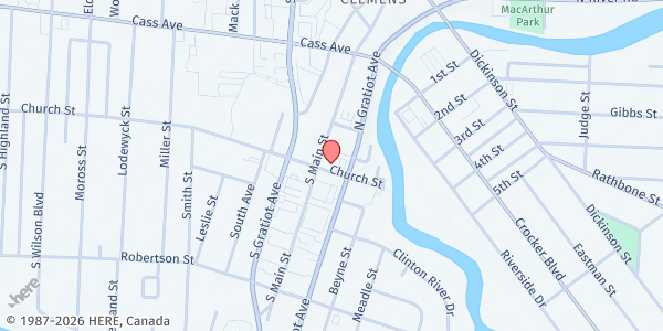 Map showing Grace Episcopal at 115 South Main Street, Mount Clemens, MI