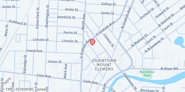 Map showing St. Peter/St. Vincent DePaul at 98 New Street, Mt. Clemens, MI