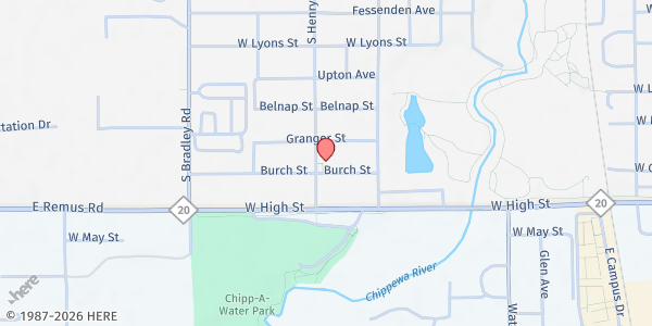 Map showing Mount Pleasant Salvation Army Food Pantry - Food Distribution Center at 1308 Burch St, Mt Pleasant, MI