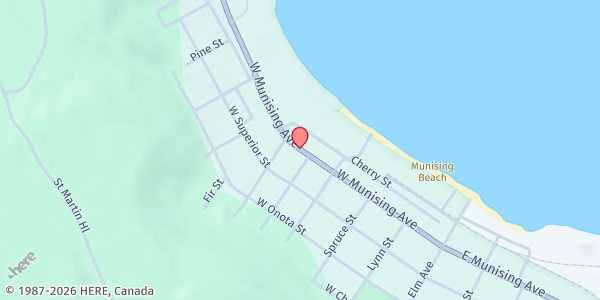 Map showing Munising School Public Library at 810 State Hwy M-28 W., Suite A, Munising, MI