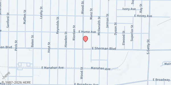 Map showing Christ Temple Church A.F. at 412 E Sherman Blvd, Muskegon Heights, MI