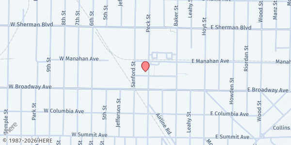 Map showing City Heart Ministries at 2731 Peck Street, Muskegon Heights, MI
