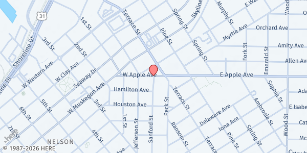 Map showing Muskegon Area District Library - Muskegon Heights Branch at 808 Sanford Street, Muskegon Heights, MI