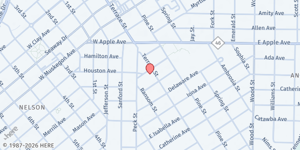 Map showing Bethany Christian Reformed Church Pantry at 1105 Terrace Street, Muskegon, MI