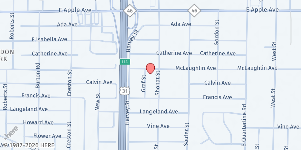 Map showing Salvation Army - Muskegon at 1221 Shonat Street, Muskegon, MI