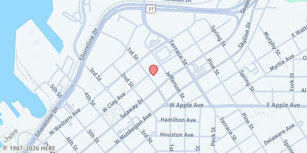 Map showing St. Mary of the Immaculate Conception Food Pantry at 239 W Clay Ave, Muskegon, MI