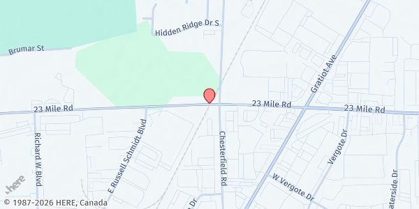 Map showing Woodside Bible Church Chesterfield Campus at 26950 23 Mile Road, New Baltimore, MI