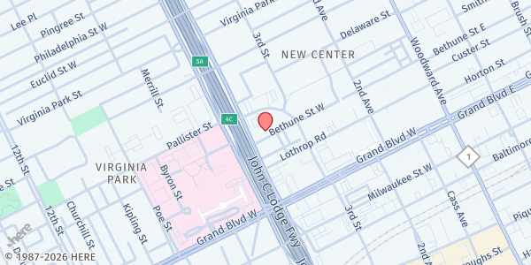 Map showing Village Center Senior Apartments at 901 Pallister, New Center Commons, MI