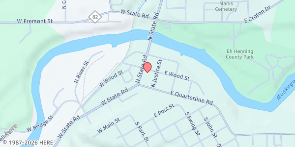 Map showing Newaygo Area District Library at 44 N. State Rd., Newaygo, MI