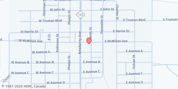 Map showing First Baptist Church at 116 E Mcmillan Ave, Newberry, MI