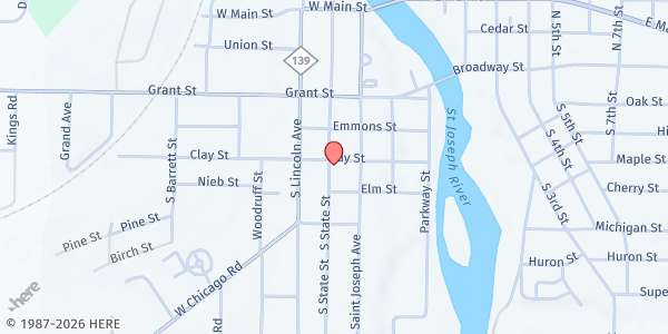Map showing Christian Service Center - St. Mary Immac. Conc/USCCB at 322 Clay St, Niles, MI