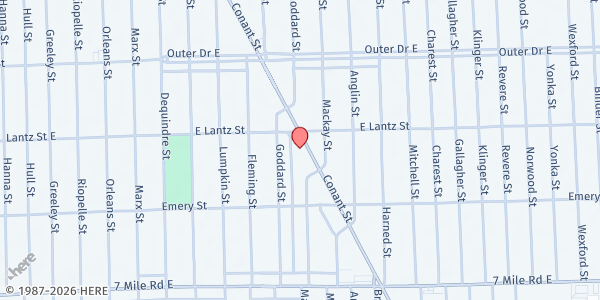 Map showing Puritan St. Church of Christ at 19451 Conant, Nolan, MI