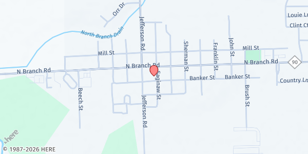 Map showing North Branch Emergency Aid at 6727 Saginaw Street, North Branch, MI