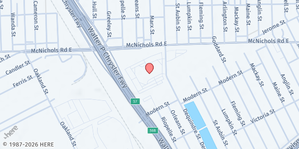 Map showing Second Ebenezer at 14601 Dequindre Street, North Campau, MI