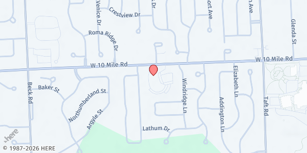Map showing St. James Catholic Church at 46325 W 10 Mile Rd, Novi, MI