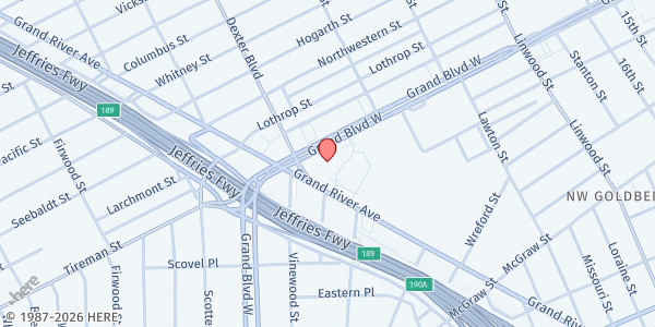 Map showing Tabernacle Missionary Baptist at 2080 West Grand Boulevard, NW Goldberg, MI