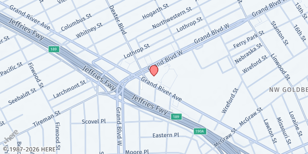 Map showing Tabernacle Missionary Baptist at 2080 West Grand Boulevard, NW Goldberg, MI