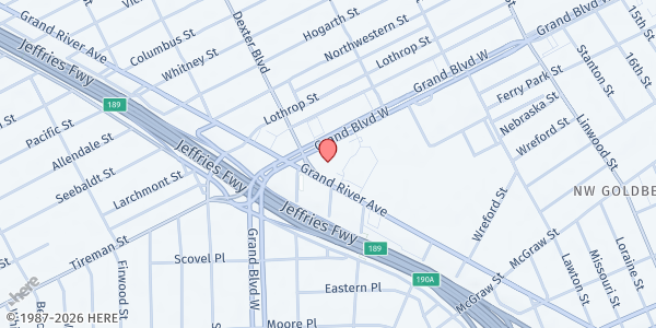 Map showing Tabernacle Missionary Baptist Church - Soup Kitchen at 2080 West Grand Boulevard, NW Goldberg, MI