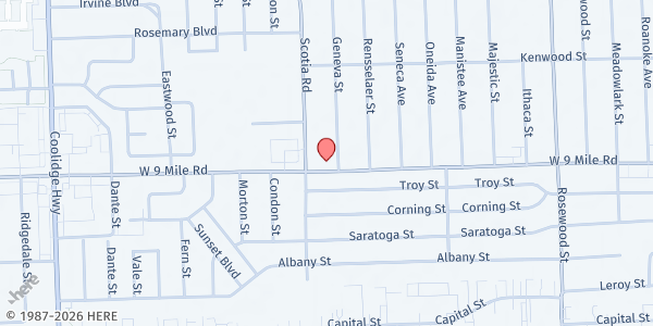 Map showing Christ Temple Apostolic Church at 10830 West Nine Mile Road, Oak Park, MI