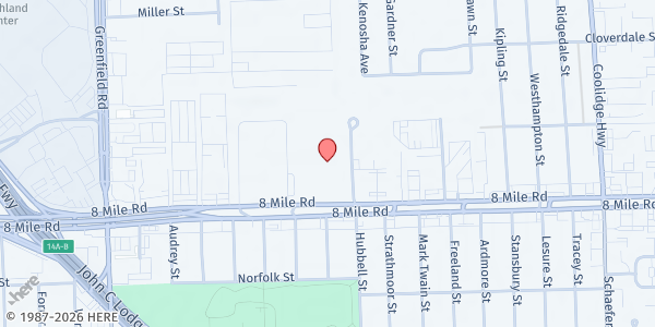 Map showing Forgotten Harvest Main Office at 15000 Eight Mile Road, Oak Park, MI