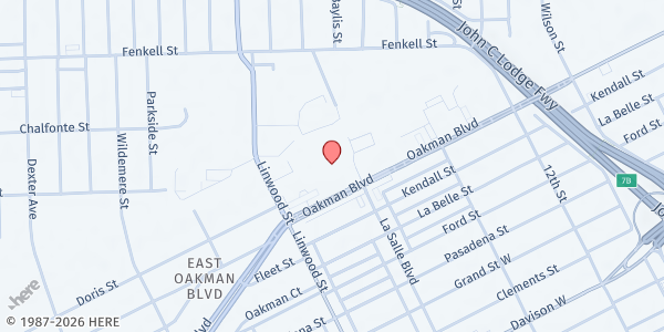 Map showing Focus Hope Senior Holiday Delivery - Oakman Boulevard at 1400 Oakman Boulevard, Oakman Blvd Community, MI