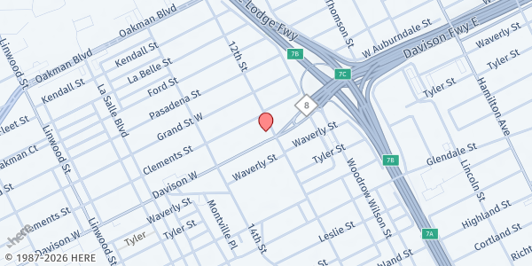 Map showing Greater Quinn A.M.E. Church at 13501 Rosa Parks Boulevard, Oakman Blvd Community, MI
